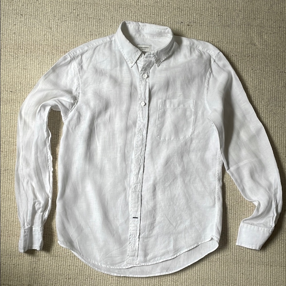 Club Monaco White Casual linen Button Down Shirt